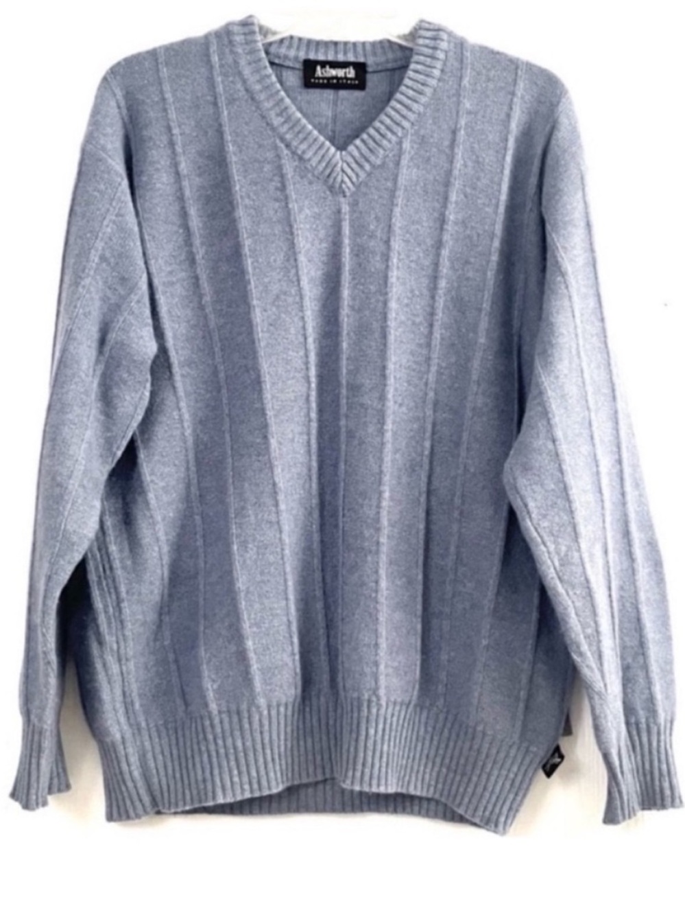 Ashworth Men's Merino Angora V-Neck Ribbed Sweater Size Medium